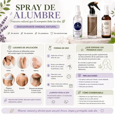 Sprey de Alumbre Spray Natural Desodorante Mineral Natural Con fragancia y sin fragancia Combate el mal olor No manchas - 3/4