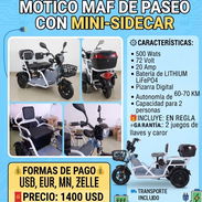 MOTICO MAF DE PASEO CON MINI-SIDECAR. Batería de LITHIUM LiFePO4, 500 Wats, Autonomía 60-70 KM. Capacidad 2 personas - Img 58201675