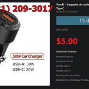 Cargador para Carro Toocki 50W con Sujeción Firme al Mechero VPT-0307 - Img 54457103