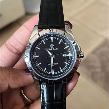 Nuevo en su caja reloj de hombre de acero inoxidable y manilla de cuero (pesa) - 2/3