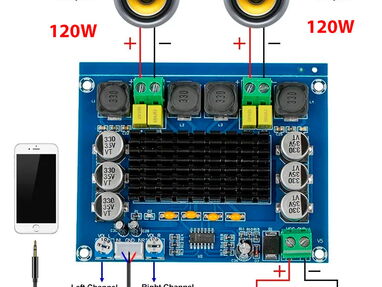 Placa Amplificadora de Potencia Digital - Doble Canal, 12V - 24V, 120W x 2, Estéreo, Clase D - Img main-image
