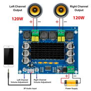 Placa Amplificadora de Potencia Digital - Doble Canal, 12V - 24V, 120W x 2, Estéreo, Clase D - Img 44634101