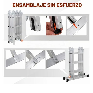 Escalera plegable Extensión de aluminio multiusos 7 en 1 escalón resistente combinación EN 131 estándar (12.5 pies)🇮🇱 - 6/9