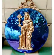 Bellas Virgen de la Caridad y Santa Barbara en espejo azul impecable. Vibora. - Img 50336137