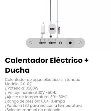 Calentador Eléctrico + Ducha sin tanque. Modelo: RX-021 - 5/6