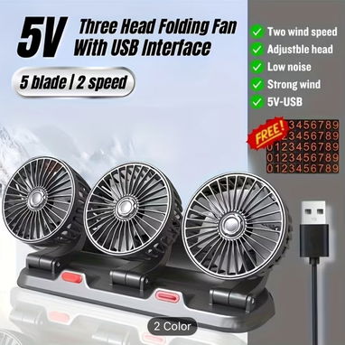Ventilador de Carro con 3 Cabezales USB 5 volt - Img 99544705