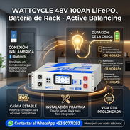 Batería WattCycle 48V 100Ah LiFePO₄ Server Rack – Bluetooth | Active Balancing Batería de litio hierro fosfato (LiFePO₄) - Img 55323311