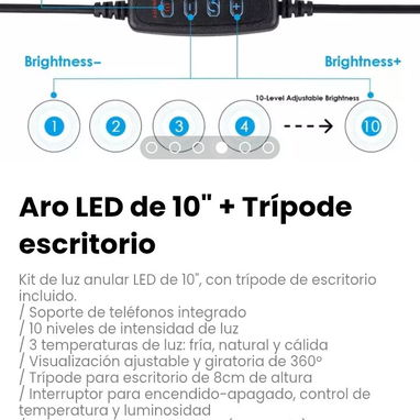 Kit de luz anular LED de 10", con trípode de escritorio incluido. - Img 123282560