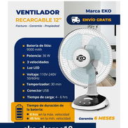 💥 Ventilador recargable EKO 12" 36w duración de hasta 45h👀👌🏼 - Img 55748818