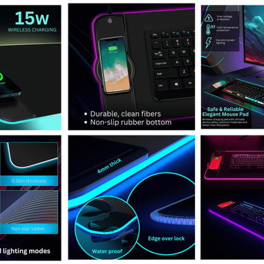 (X) Mousepad de Mouse RGB con Carga Inalámbrica - Img 126472655