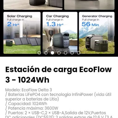 Estación de carga EcoFlow 3 - 1024Wh. Baterías LiFePO4 con tecnología InfiniPower(vida útil superior a baterías de Litio - Img 119687358