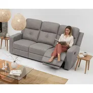 Elegante Asiento Reclinable Triple tapizado en tela damasco color gris claro con cojines decorativos y respaldo ergonómi - Img 57800442