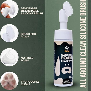Champú en seco,5.07fl oz, fragancia de coco, champú sin agua sin aclarado, limpiador de patas de espuma con cepillo de s - Img 111371770