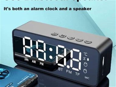 Reloj digital despertador mini espejo, temperatura, con bluetooth, radio, entrada micro SD, entrada de carga USB-C - Img main-image