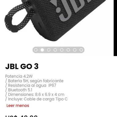 JBL GO 3. Potencia 4.2W. Bluetooth 5.1 - Img 110130531
