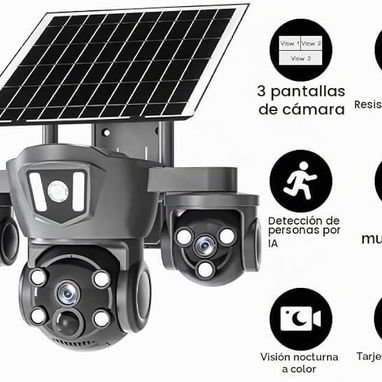 Cámara de seguridad solar 360°, 4G/LTE y Wifi ⚡ Tres cámaras en una con detección de movimiento y visión nocturna 🚀 - 2/7