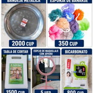 Esponjas de baño, espejo de maquillaje con joyero, bandeja metálica, tabla de cortar, bicarbonato - Img 56642678