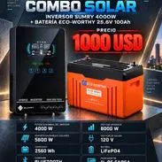 Combo solar 30 dias de garantía Batería Eco worthy 25.6-100ah más Inversor Sumry - Img 57785400