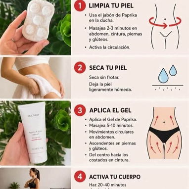 Dúo Jabón y Gel de Paprika 🌶️ de FARMASI.Para reafirmar y tonificar la piel,reduce estrías,celulitis y para circulación - 7/7