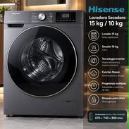 🧺 Lavadora Secadora Hisense 15KG 💦 Lavado: 15 kg 🌬️ Secado: 10 kg ♨️ Limpieza a vapor ⚡ Tecnología Eco Inverter 📱 Co - Img 58006360
