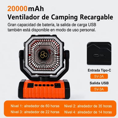 VENTILADOR RECARGABLE PORTÁTIL 20,000 mAh – ALTA DURACIÓN - Img 123541253