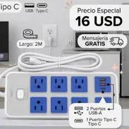 Extensión Eléctrica con 7 tomas ,2 puertos usb y 1 tipo c largo aproximado de 2M mensajería incluida - Img 57921529