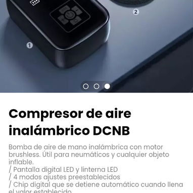 Compresor de aire inalámbrico DCNB. Bomba de aire de mano inalámbrica con motor brushless. - Img 116349061