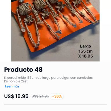 Cordel de calaveras 155cm largo 4 esqueletos (REBAJADOS) Hallowen decoración - 2/2