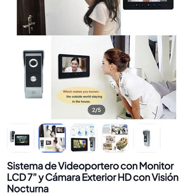 Sistema de Videoportero con Monitor LCD 7" y Cámara Exterior HD con Visión Nocturna - Img 128076320