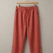 Pantalón de Hilo Terracota - Estilo Pescador Fresco con Botones (Nuevo) - Img 56206875