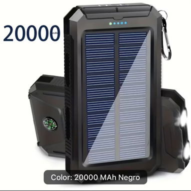 Cargador portatil viene con dos puertos USB uno C y uno B, linterna y panel solar - 2/2