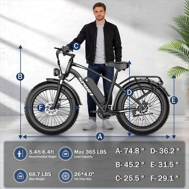 Bicicleta Eléctrica G29 1000W 2500W Peak 48V 25Ah 26 Fat Tire Negro 🔶 $1120 - 4/6