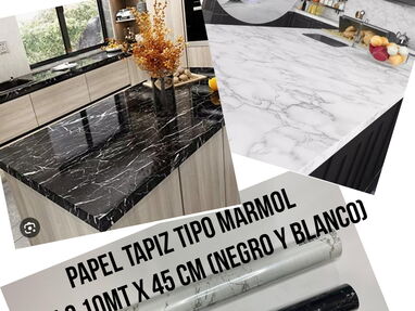 Papel tapiz tipo mármol rollo 10mt x 45 cm (negro y blanco) - Img 58443846