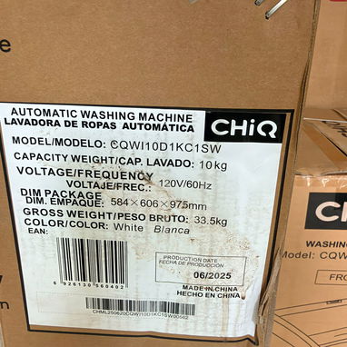 Lavadora automática marca CHIQ de 10kg - 7/7