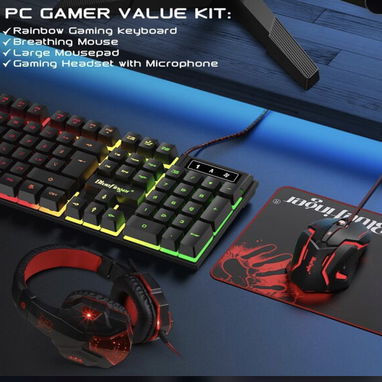 BlueFinger Combo Gamer RGB 4 en 1 Teclado Retroiluminado + Mouse Gaming + Auriculares con Micrófono + Alfombrilla - 2/2