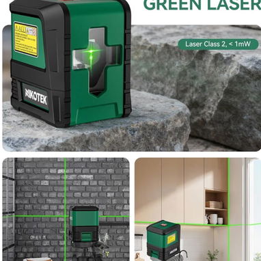 Nivel laser NIKOTEK profesional lux verde...exterior-interior INCLUYE SUS BATERIAS - 3/3