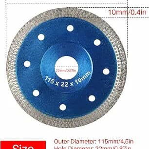Disco de corte de diamante Turbo de 4.5 pulgadas, perfecto para cortar azulejos de porcelana en seco. 10 Usd - 3/8