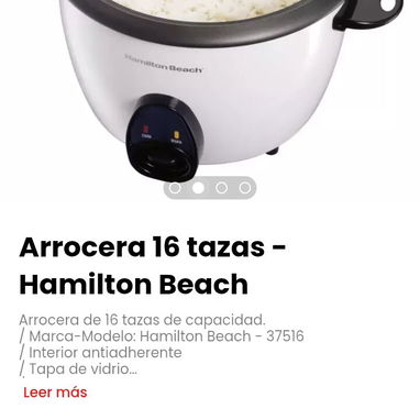 Arrocera 16 tazas - Hamilton Beach. Arrocera de 16 tazas de capacidad. - Img 114142929