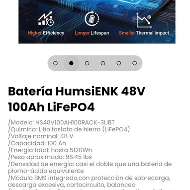 Batería HumsiENK 48V 100Ah LiFePO4. Modelo: HS48V100AH100RACK-3UBT - 2/6