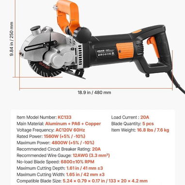 🪷VEVOR Máquina Ranuradora Eléctrica de Pared 3300W con 5 Discos🪷 - 6/6