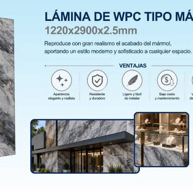 🚧 Lámina de WPC Tipo Mármol Medidas: 1220 x 2900 x 2.5 mm 🚧 - 2/4