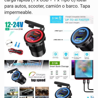 Cargador USB para autos o motos tipo cachimba - Img 102895384