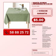 MANTEL DE MESA IMPERMABLE 90 X 90 CM VPT -0053 - Img 57843305
