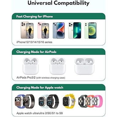 🔋 CARGADOR INALÁMBRICO 3 EN 1 MAGSAFE 15W PLEGABLE PARA IPHONE APPLE WATCH AIRPODS ENVÍO + GARANTÍA - Img 123432233