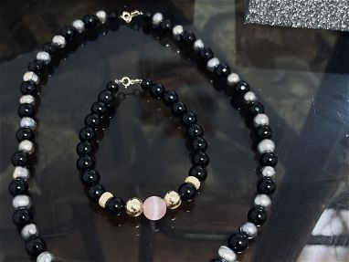 collar y pulso  de  oro 10k perlas y coral negro nuevo en caja - Img main-image