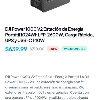 DJI Power 1000 V2 Estación de Energía Portátil 1024Wh LFP, 2600W, Carga Rápida, UPS y USB-C 140W. - 7/7