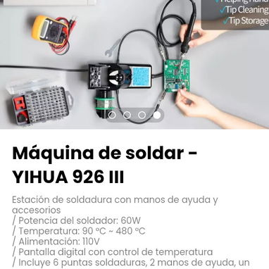 Máquina de soldar - YIHUA 926 III. Estación de soldadura con manos de ayuda y accesorios - 4/4
