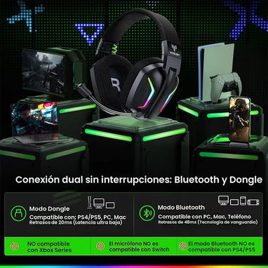 WESEARY WG1 | Auriculares Gamer Inalámbricos | 2.4ghz, bluetooth | - Img 125224493