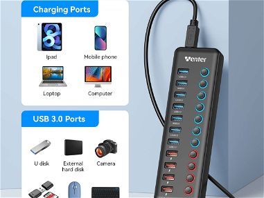54814683 Hub/ Extensión USB 3.0 alimentado por 11 puertos Wenter: 7 puertos USB 3.0 + 4 puertos de carga inteligentes - Img main-image