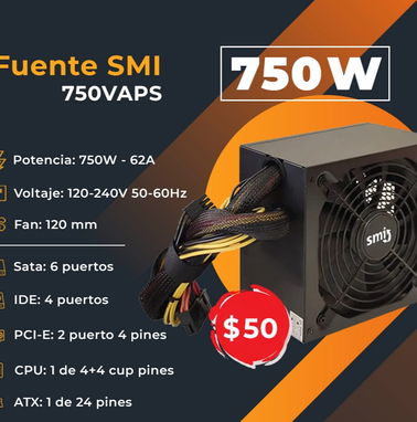 A TU DISPOSICIÓN (600 W 49 A) (750 W 62A) 2 TIPOS DE FUENTES SELLADAS EN SUS CAJAS - Img 83983086